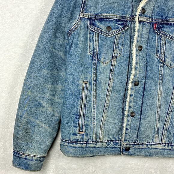 Levis Type III Sherpa Trucker Denim Jacket Mens M Faded Western Classic Retro - Picture 2 of 13